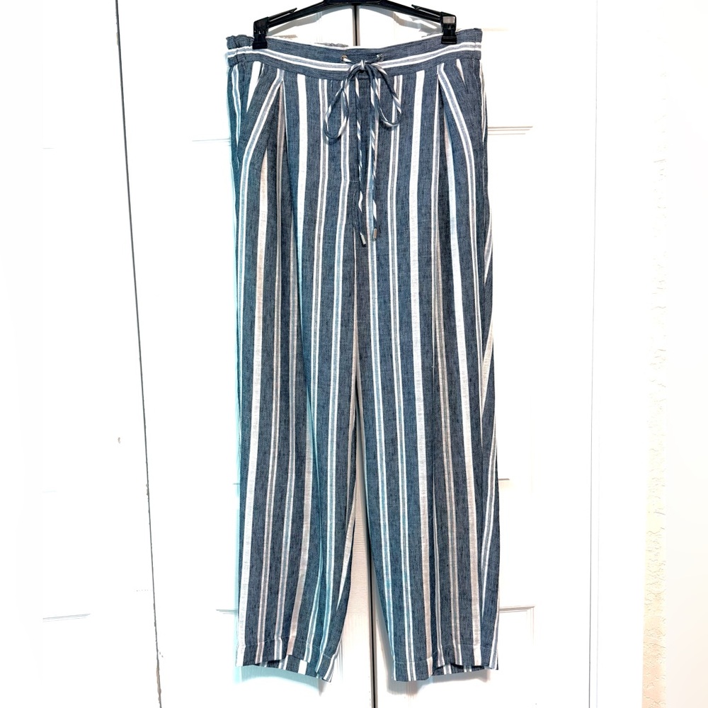 Tommy Hilfiger Striped Trousers Blue and White Relaxed Fit, Size 6